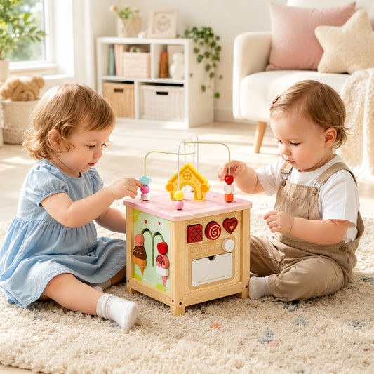 FamToy Wooden Activity Cube with Pretend Kitchen