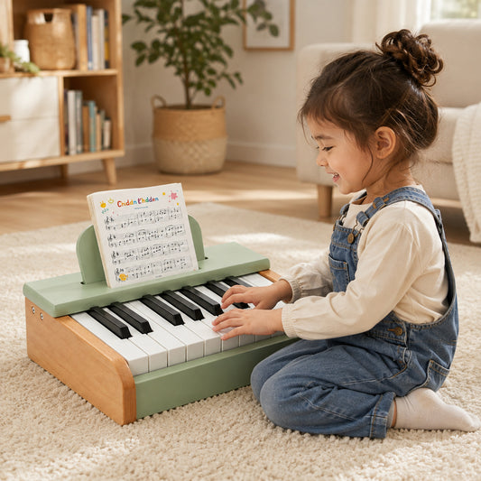 FamToy 18-Key Wooden Toy Piano with Music Stand