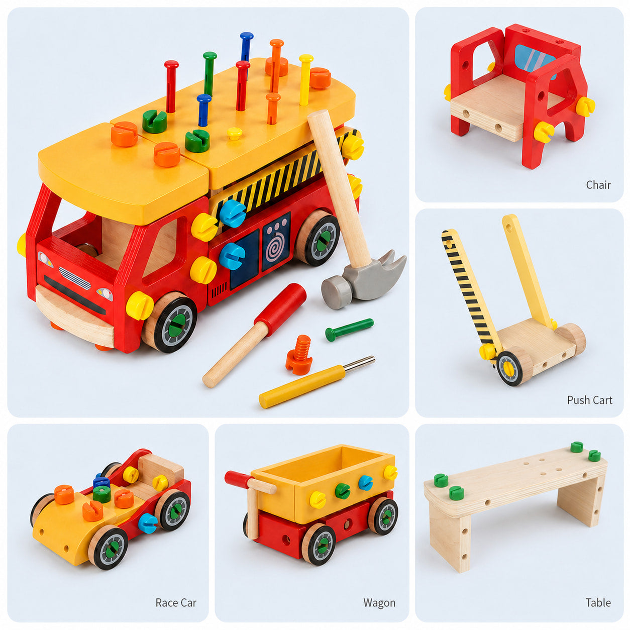FamToy Wooden Fire Truck Tool Set
