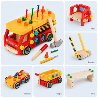 FamToy Wooden Fire Truck Tool Set