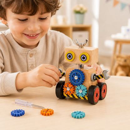 Wooden Robot Building Toy with Gears