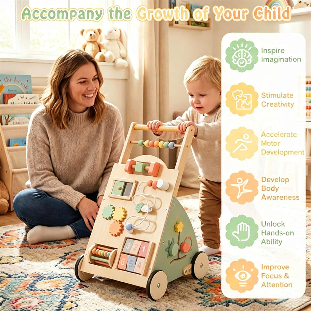 FamToy Wooden Toddler Push Walker Toy