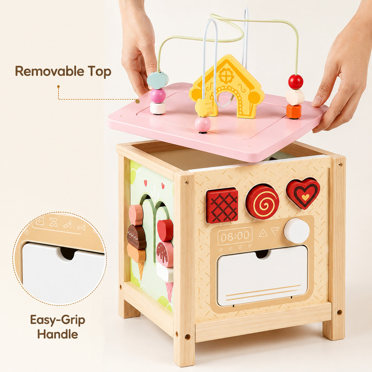 FamToy Wooden Activity Cube with Pretend Kitchen