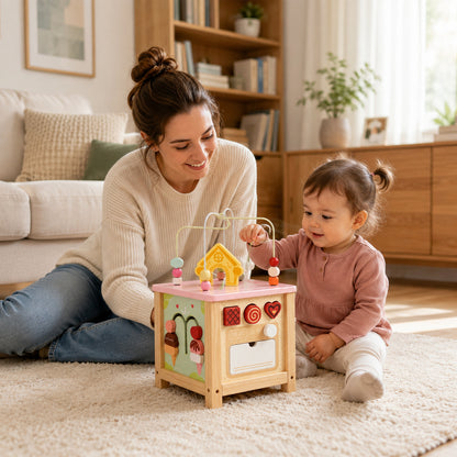 FamToy Wooden Activity Cube with Pretend Kitchen