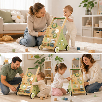 FamToy Wooden Toddler Push Walker Toy