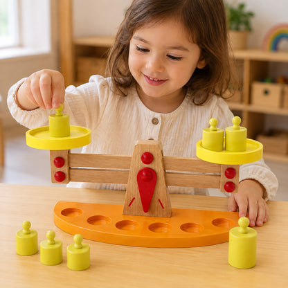 Wooden Balance Scale Toy with Weights