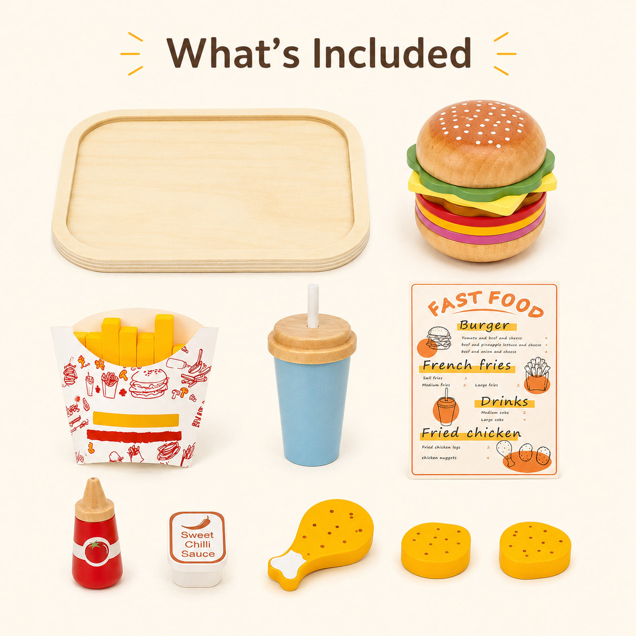 Wooden Fast Food Pretend Play Set