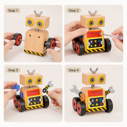 Wooden Robot Building Toy with Gears