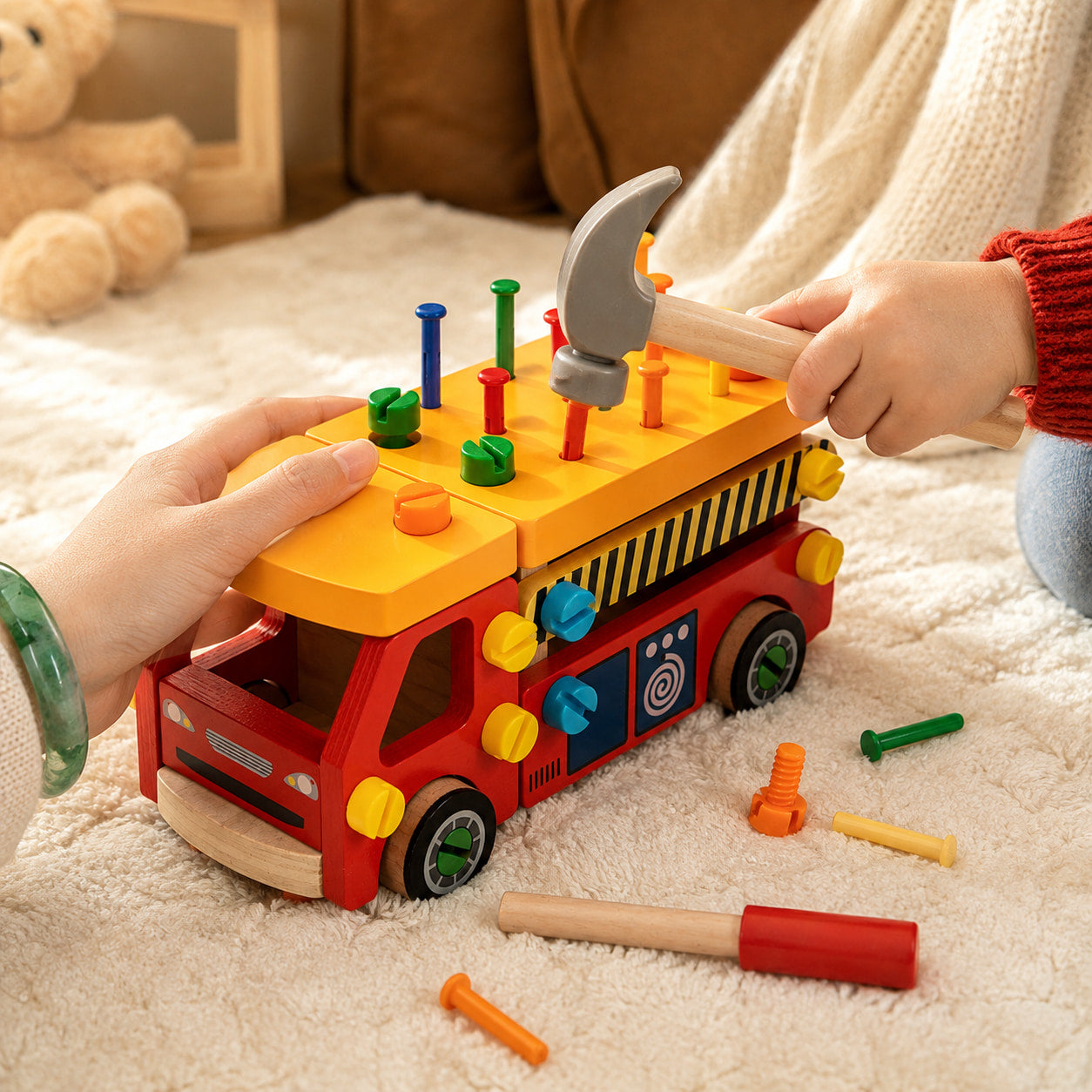 FamToy Wooden Fire Truck Tool Set