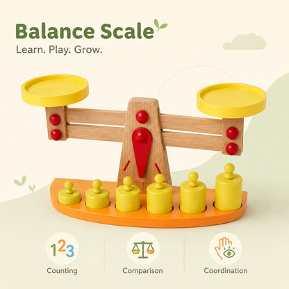 Wooden Balance Scale Toy with Weights
