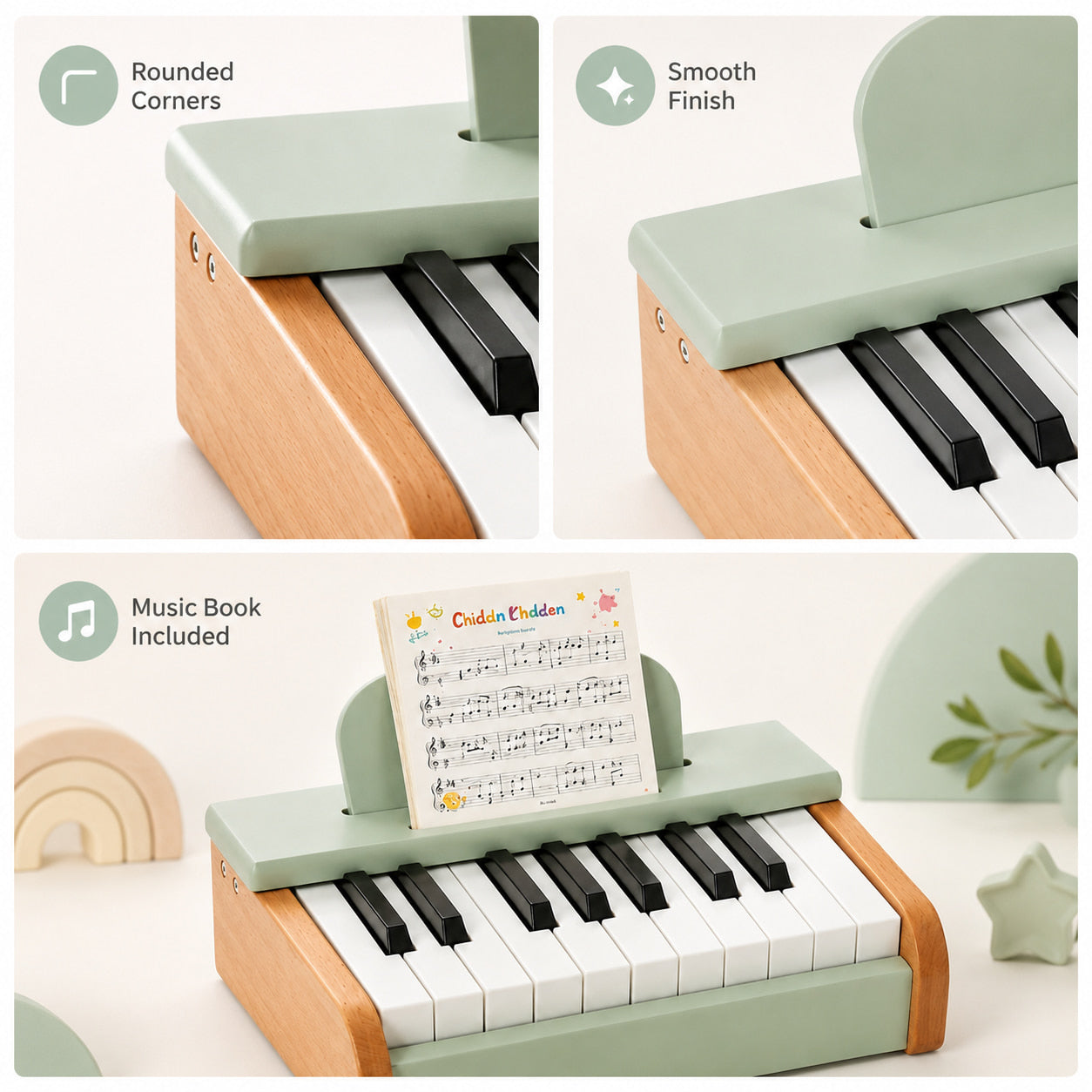 FamToy 18-Key Wooden Toy Piano with Music Stand