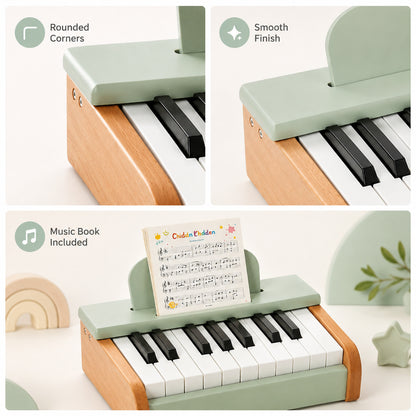 FamToy 18-Key Wooden Toy Piano with Music Stand