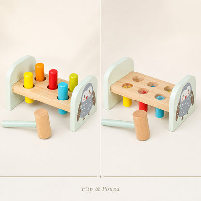 Wooden Owl Pounding Bench with Mallet
