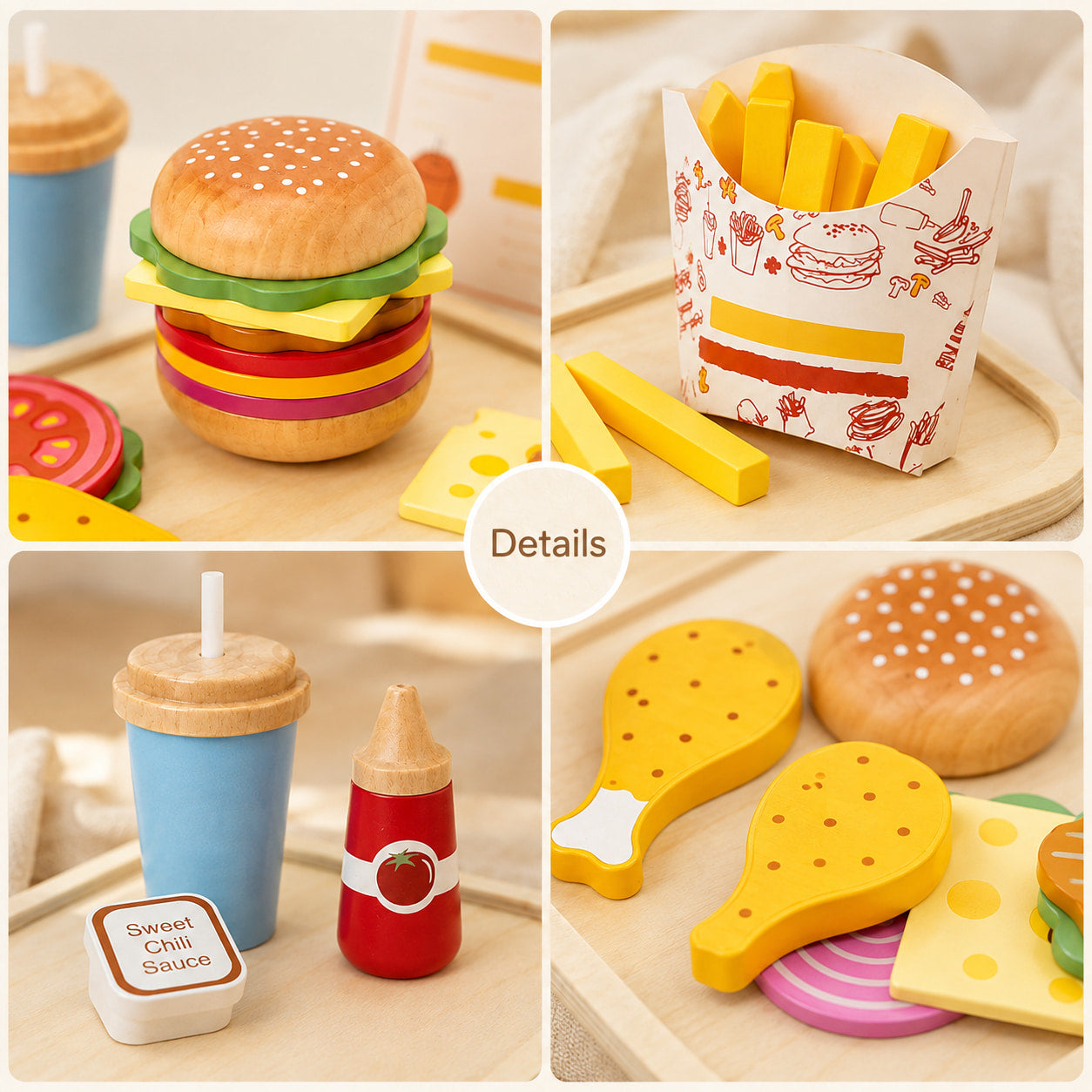 Wooden Fast Food Pretend Play Set