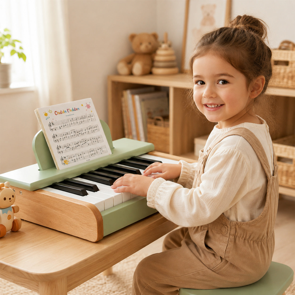FamToy 18-Key Wooden Toy Piano with Music Stand