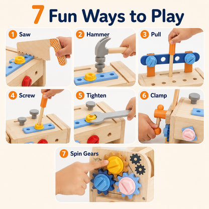 Wooden Tool Box Set for Kids Ages 3+