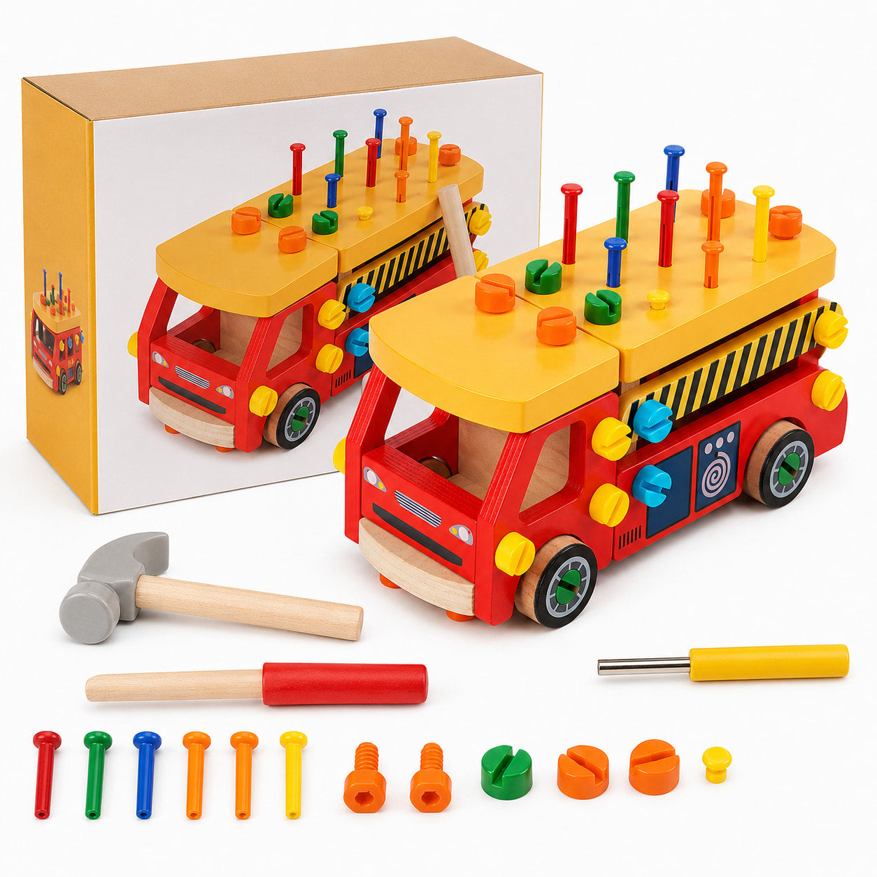 FamToy Wooden Fire Truck Tool Set