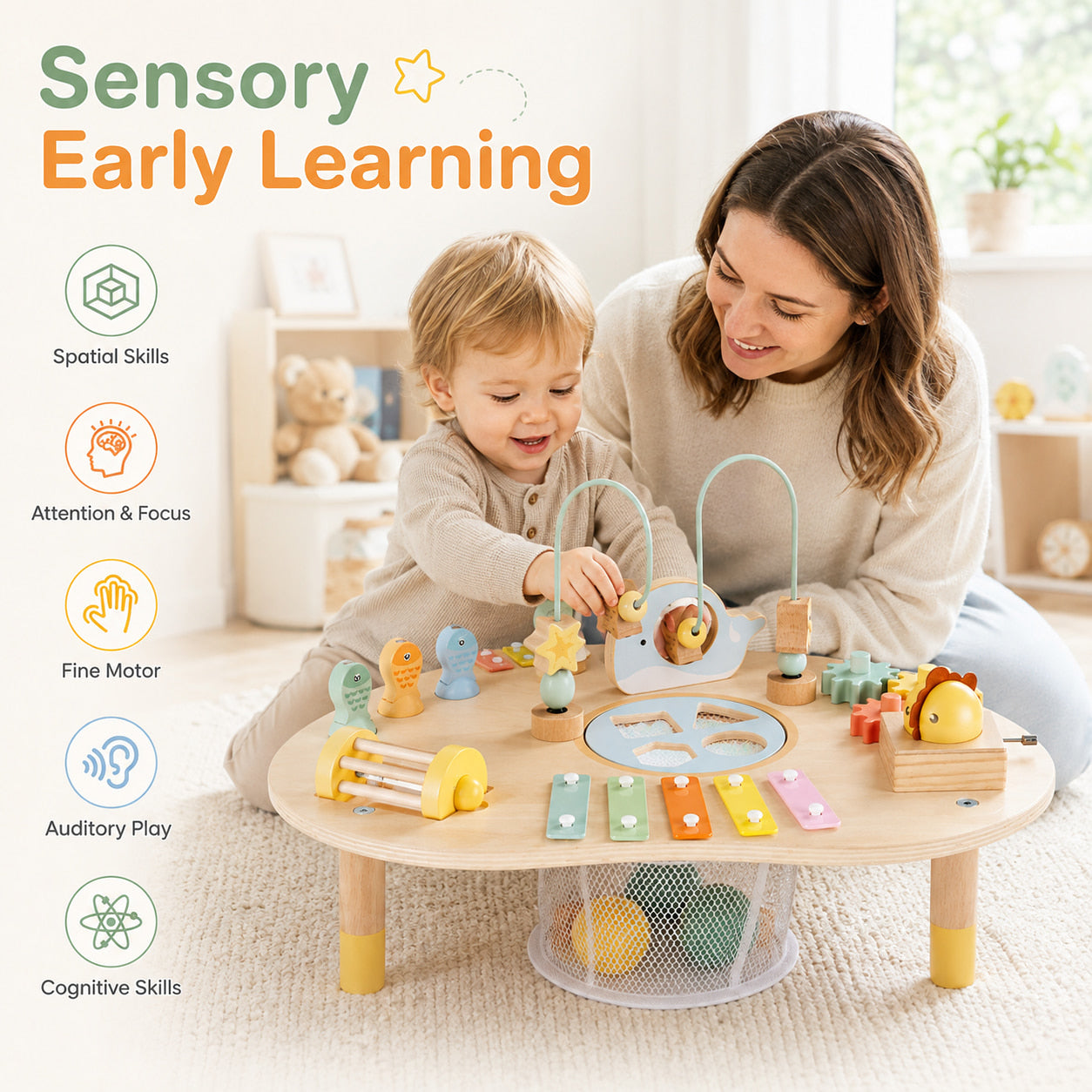 FamToy 7-in-1 Wooden Baby Activity Table