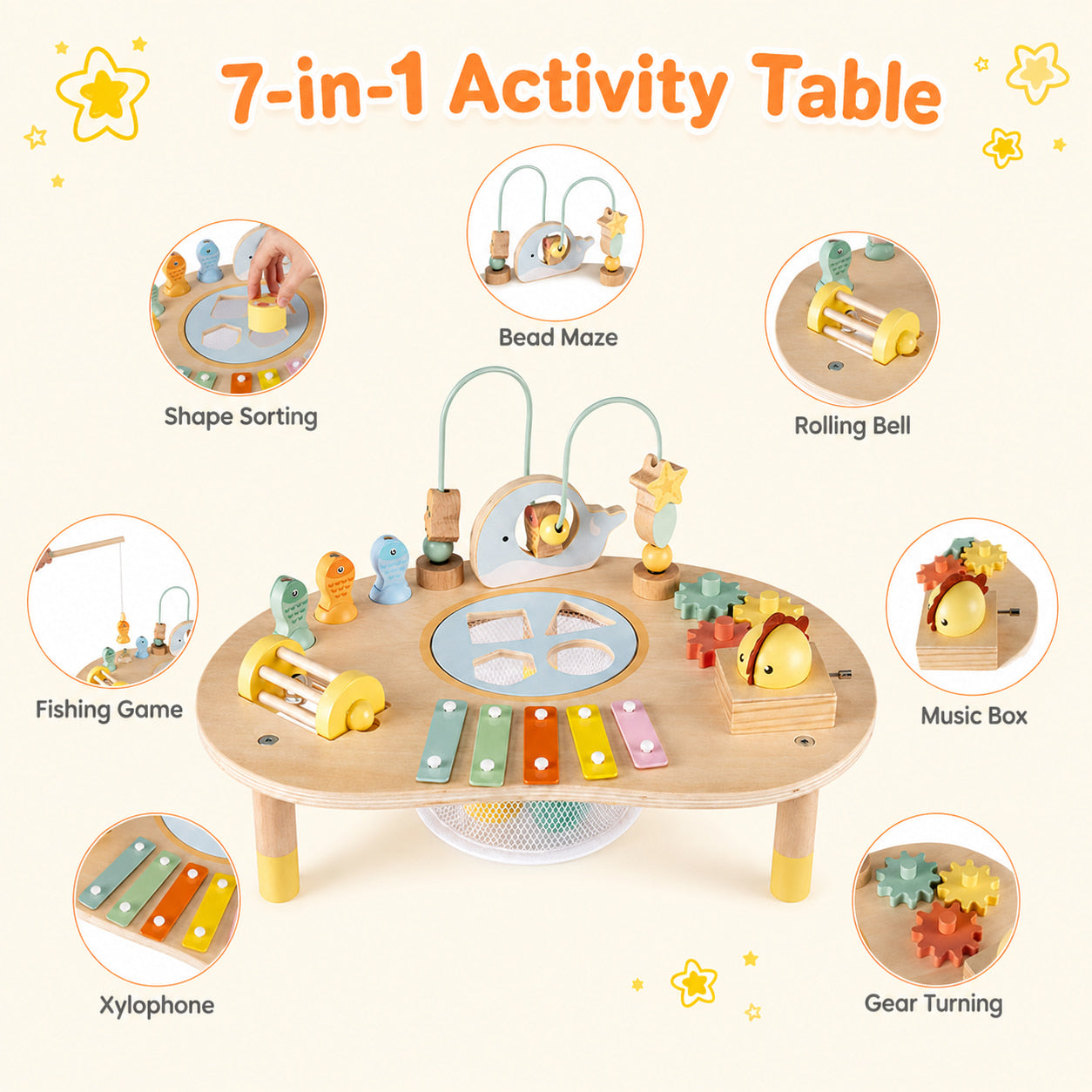 FamToy 7-in-1 Wooden Baby Activity Table
