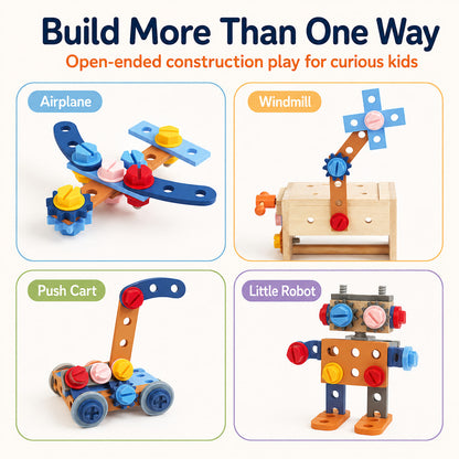 Wooden Tool Box Set for Kids Ages 3+