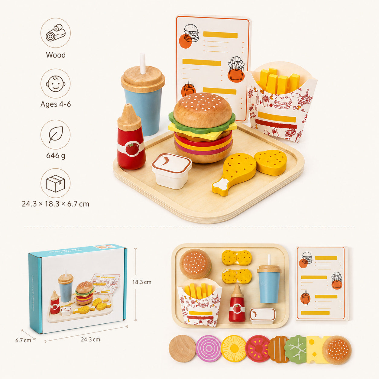 Wooden Fast Food Pretend Play Set
