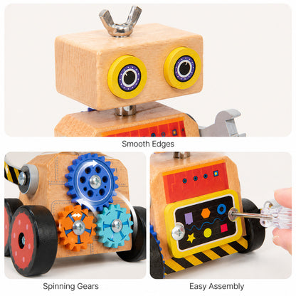 Wooden Robot Building Toy with Gears