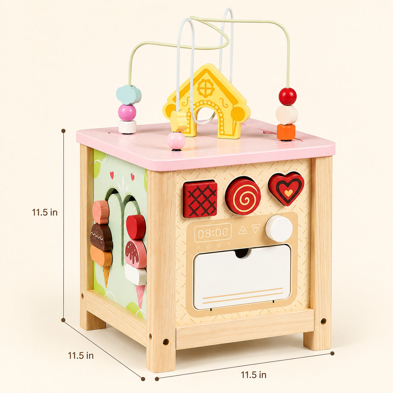 FamToy Wooden Activity Cube with Pretend Kitchen