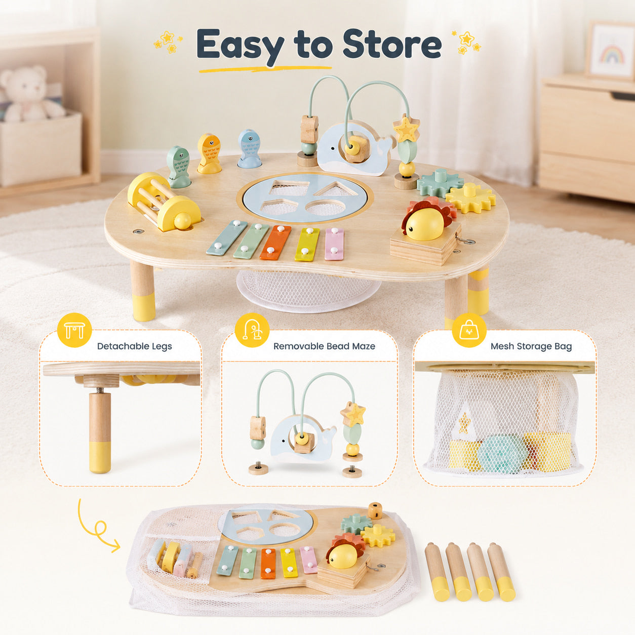 FamToy 7-in-1 Wooden Baby Activity Table