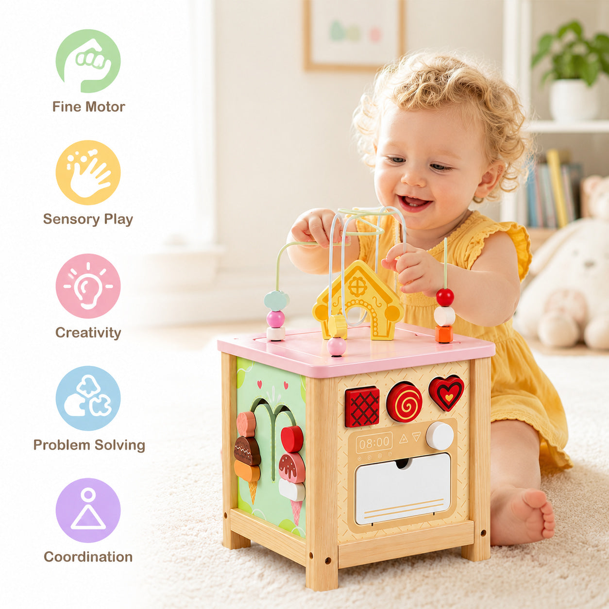 FamToy Wooden Activity Cube with Pretend Kitchen