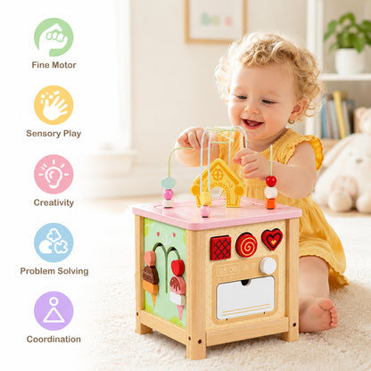 FamToy Wooden Activity Cube with Pretend Kitchen