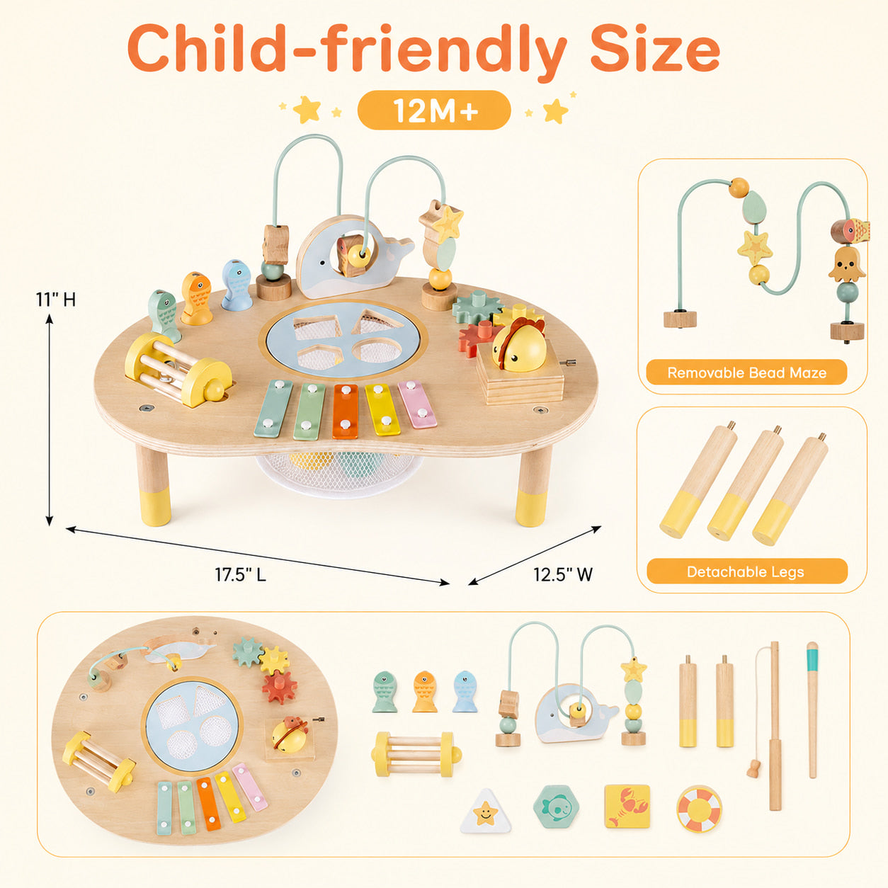 FamToy 7-in-1 Wooden Baby Activity Table
