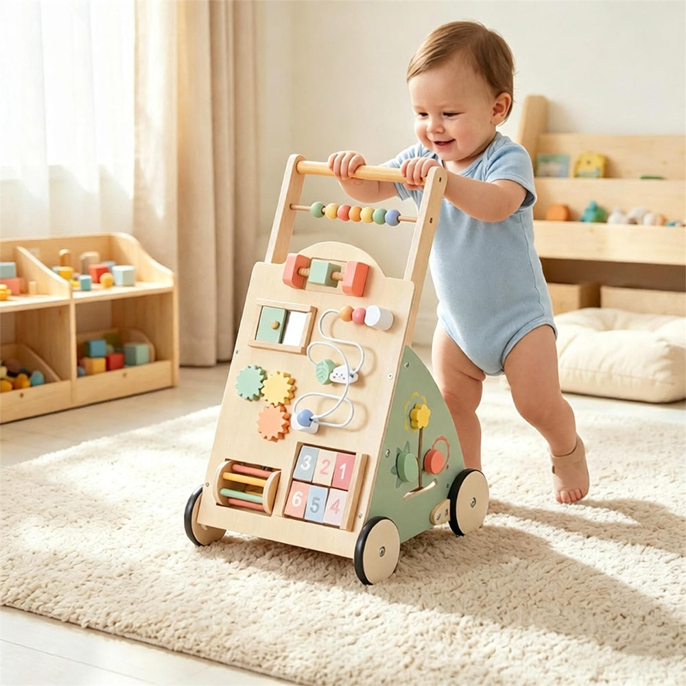 FamToy Wooden Toddler Push Walker Toy