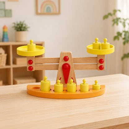 Wooden Balance Scale Toy with Weights