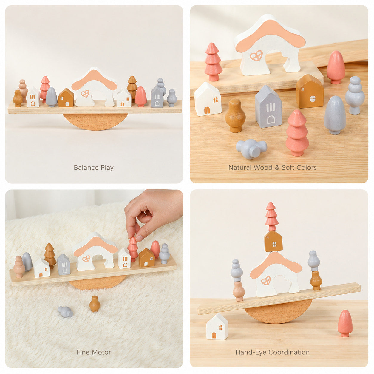 FamToy Wooden Village Balance Stacking Game