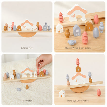 FamToy Wooden Village Balance Stacking Game