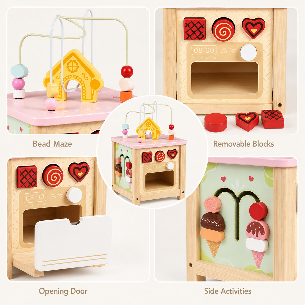 FamToy Wooden Activity Cube with Pretend Kitchen