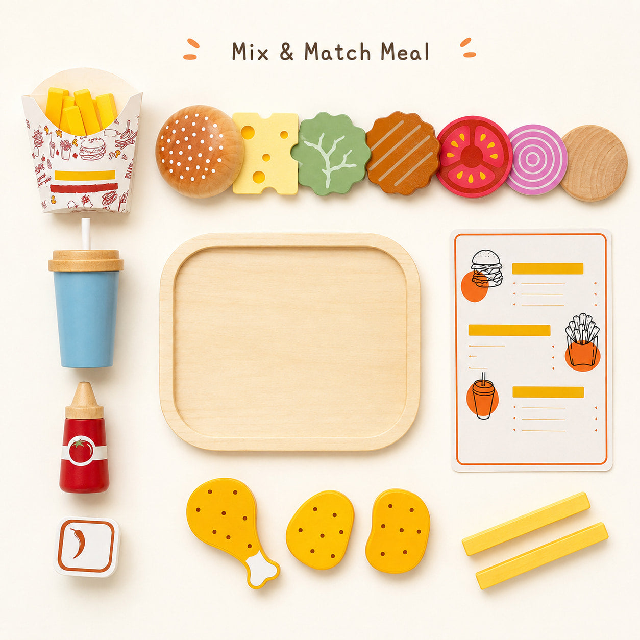 Wooden Fast Food Pretend Play Set