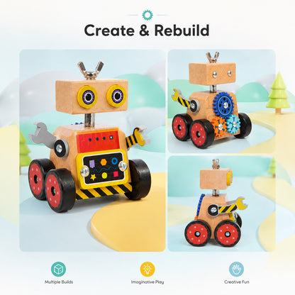 Wooden Robot Building Toy with Gears