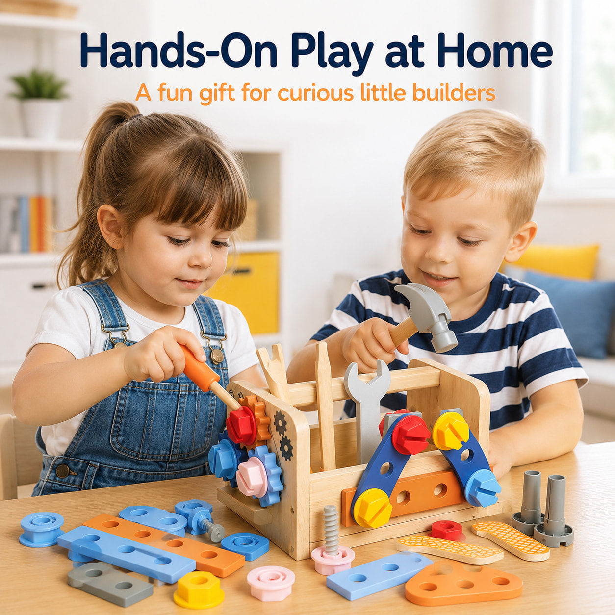 Wooden Tool Box Set for Kids Ages 3+