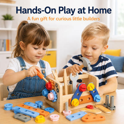 Wooden Tool Box Set for Kids Ages 3+