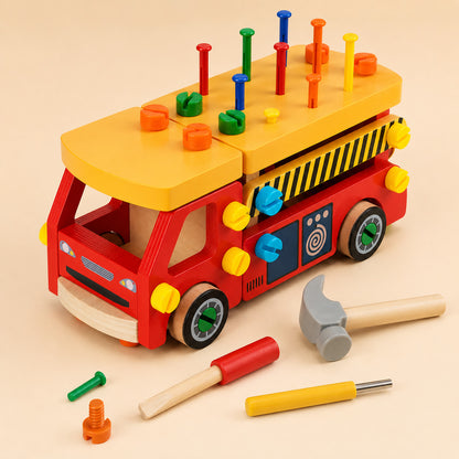FamToy Wooden Fire Truck Tool Set
