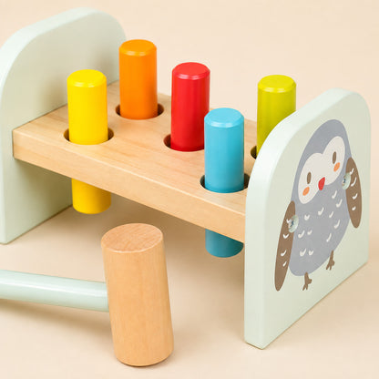 Wooden Owl Pounding Bench with Mallet
