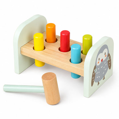 Wooden Owl Pounding Bench with Mallet