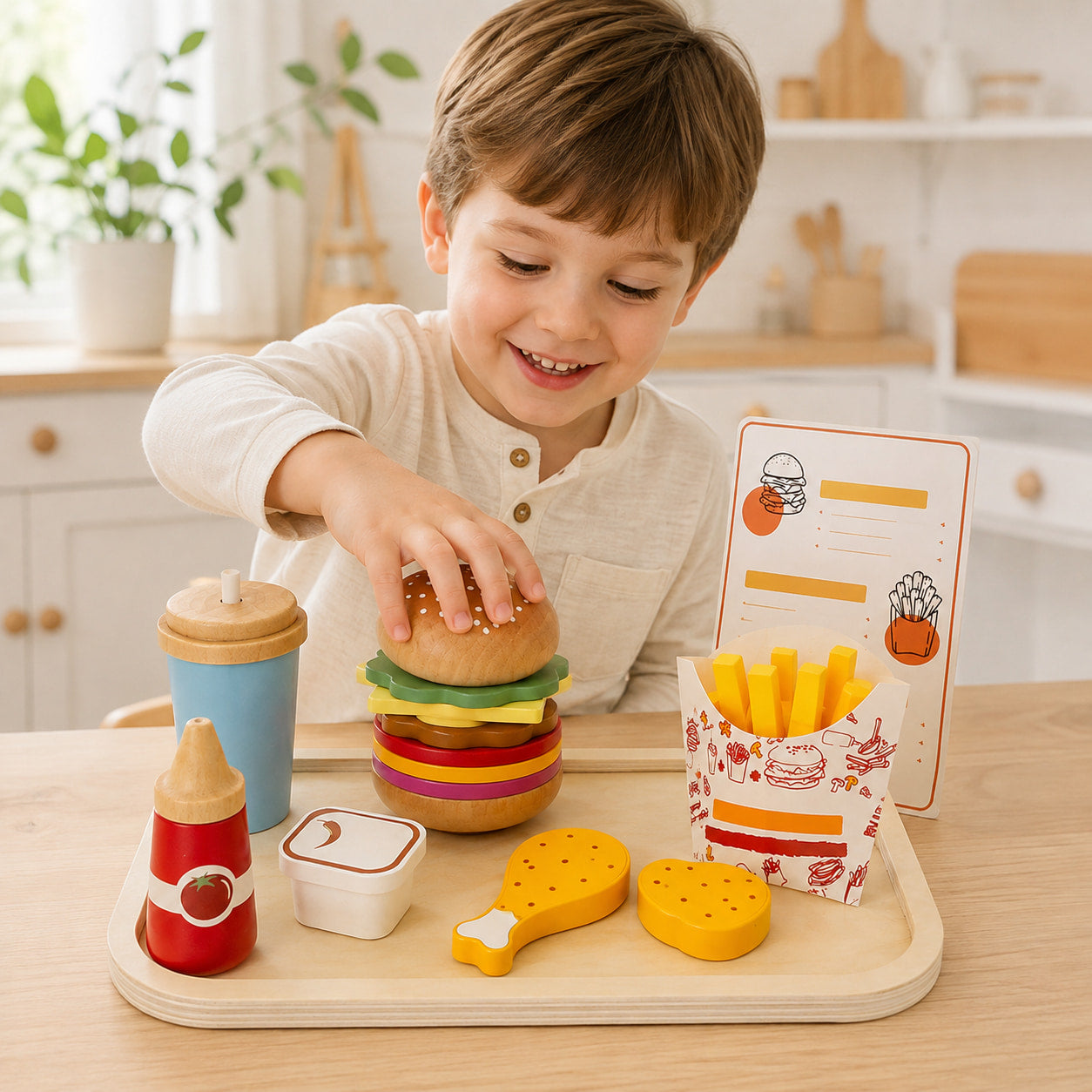Wooden Fast Food Pretend Play Set