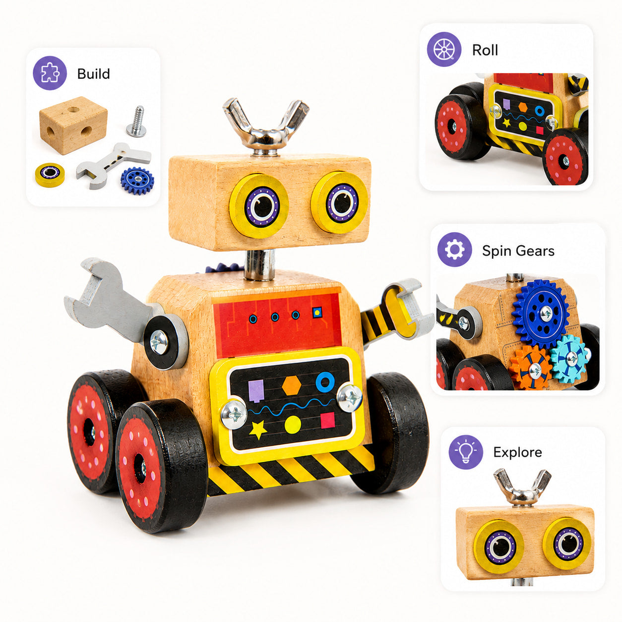 Wooden Robot Building Toy with Gears