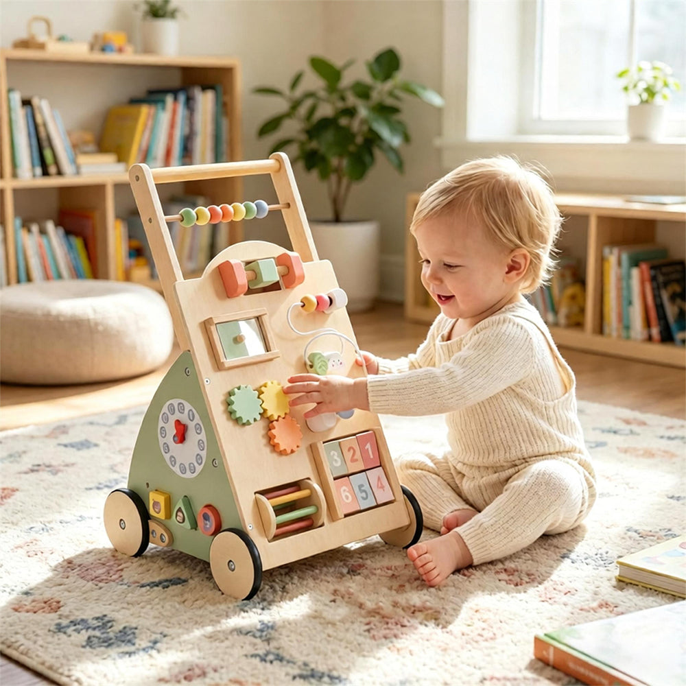 FamToy Wooden Toddler Push Walker Toy