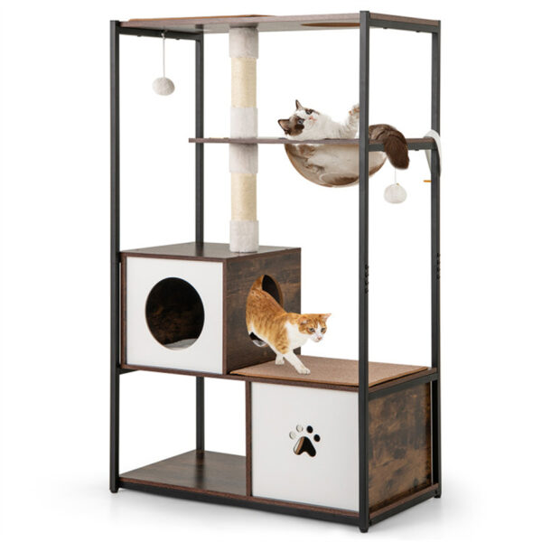 Modern Wood & Metal Cat Tree Tower