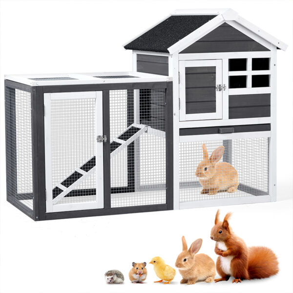 Wooden Chicken & Rabbit Hutch with Run, Grey