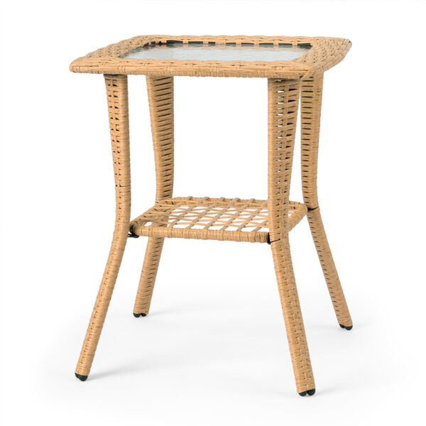 Beige Wicker Glass Side Table